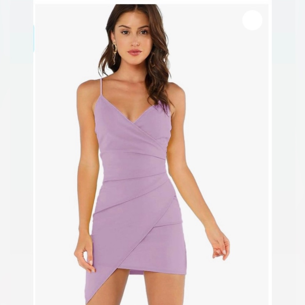 Lavender Ruched Side Asymmetrical V Neck Bodycon Dress